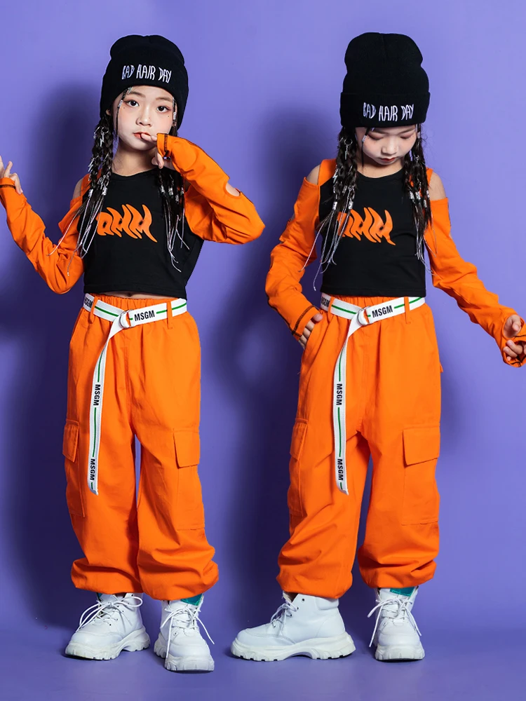 HipHop Hosen Streetwear Mädchen Jazz Performance Bühne Outfits neue Kinder moderne Tanz Rave Kleidung lose lang ärmelig