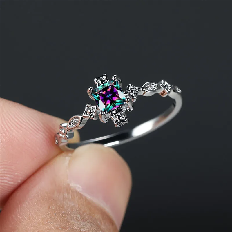 Trendy Black Zircon Square Crystal Wedding Ring
