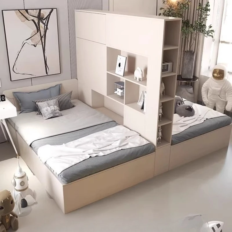 

Non-interference siblings double bed small apartment with partition bed cream wind children's room storage bed