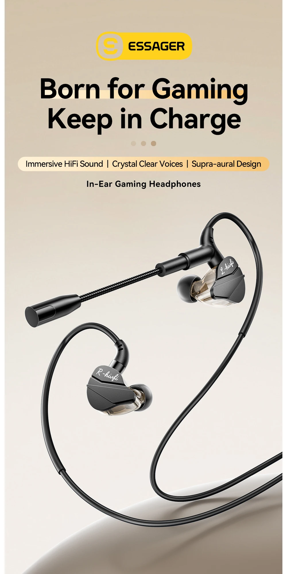 Essager Game-Kopfhörer, 3,5 mm, USB Typ C, kabelgebunden, In-Ear-Headset, Gaming-Ohrhörer, Lautstärkeregler, Mikrofon für Android MP3/MP4 – Detail 1