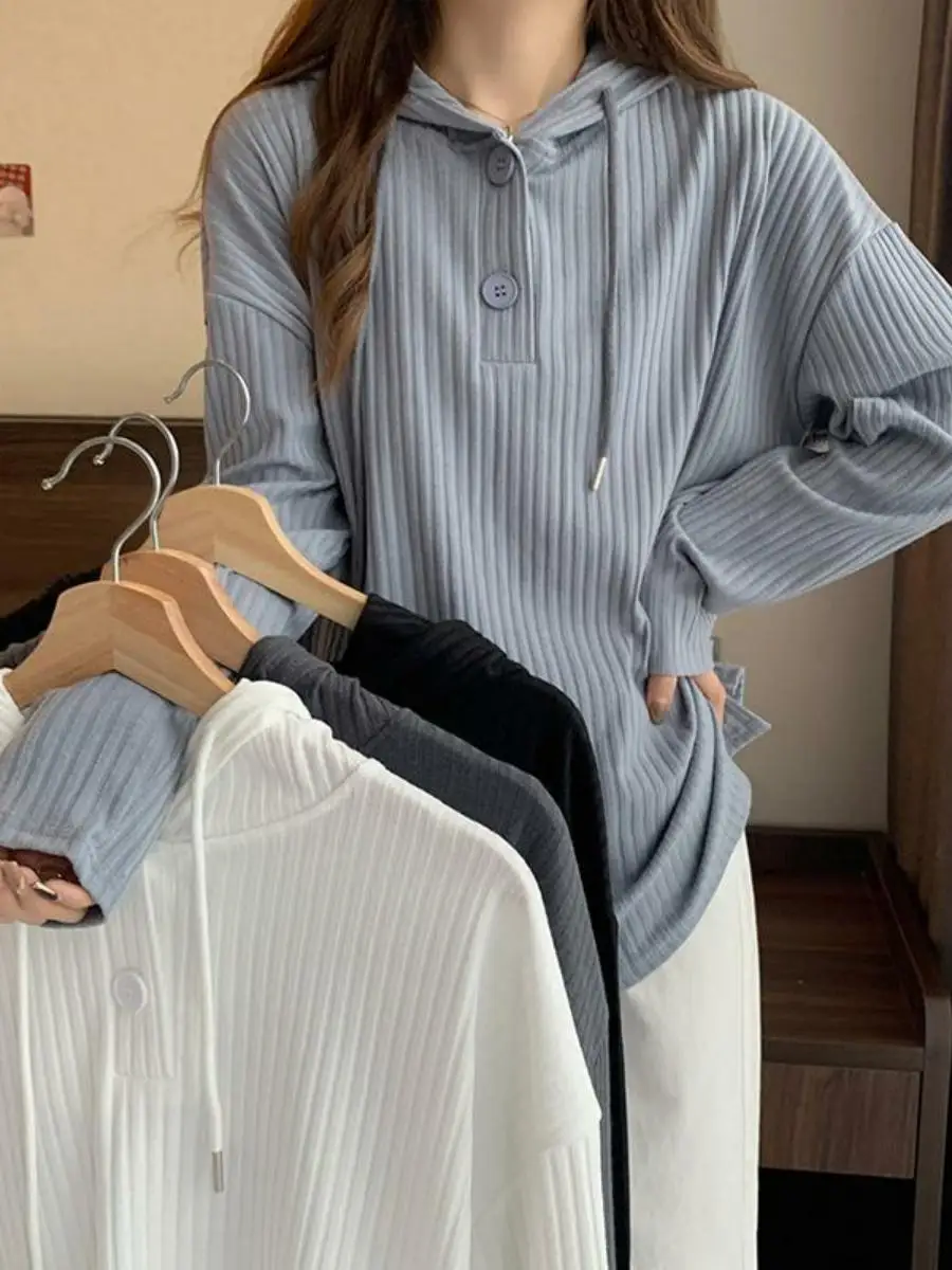 

Свободная длинная толстовка с капюшоном Све, женская футболка, студенческая осенняя новинка, дизайн больших размеров, эффект похудения, чистый цвет, для поездок на работу