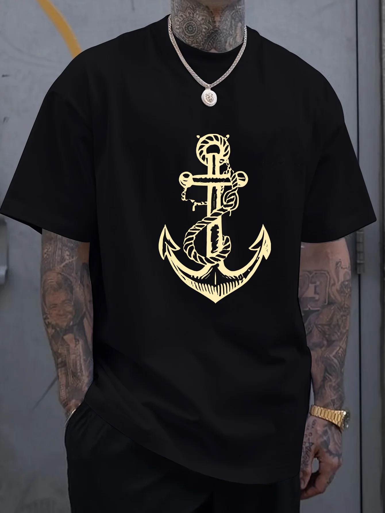 

Fun anchor fashion, street style, 100% pure cotton high-quality men's T-shirt, outdoor casual, sporty and comfortable top