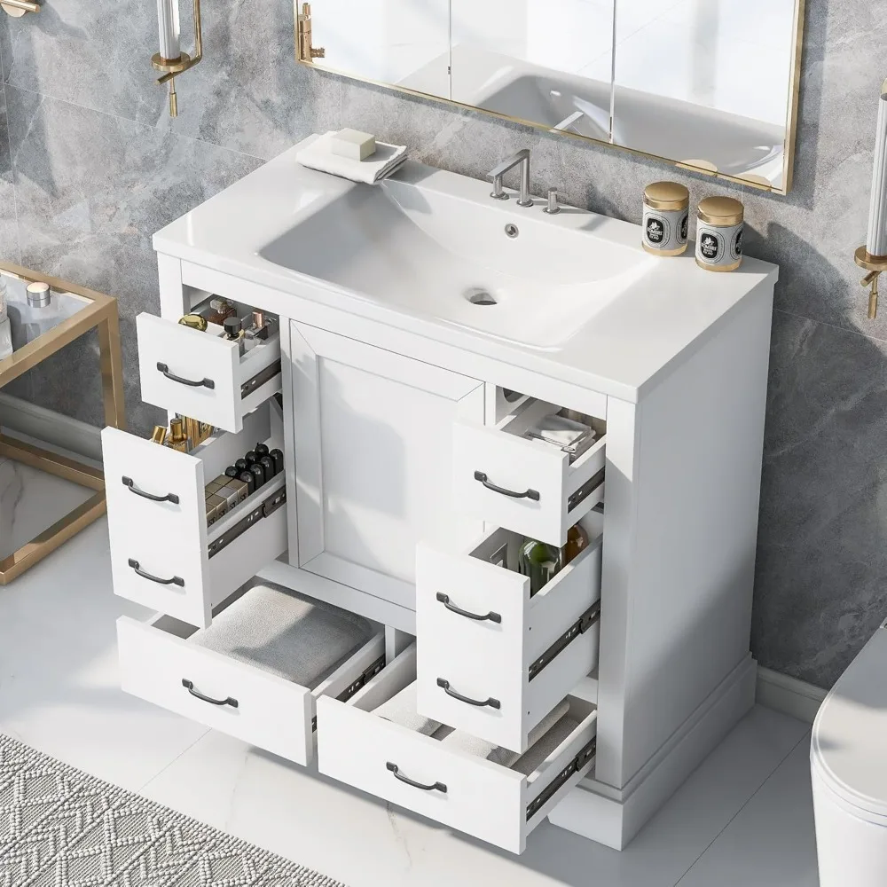 Bathroom Vanity with Sink, Free Standing Single Basin Vanity Set with 6 Drawers & One Cabinet with Adjustable Shelf, Bathroom