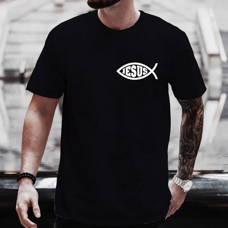 Camiseta gráfica Jesus peixe cristo masculina e feminina, tops cristãos, camisetas de manga curta, roupas plus size, streetwear, Y2K