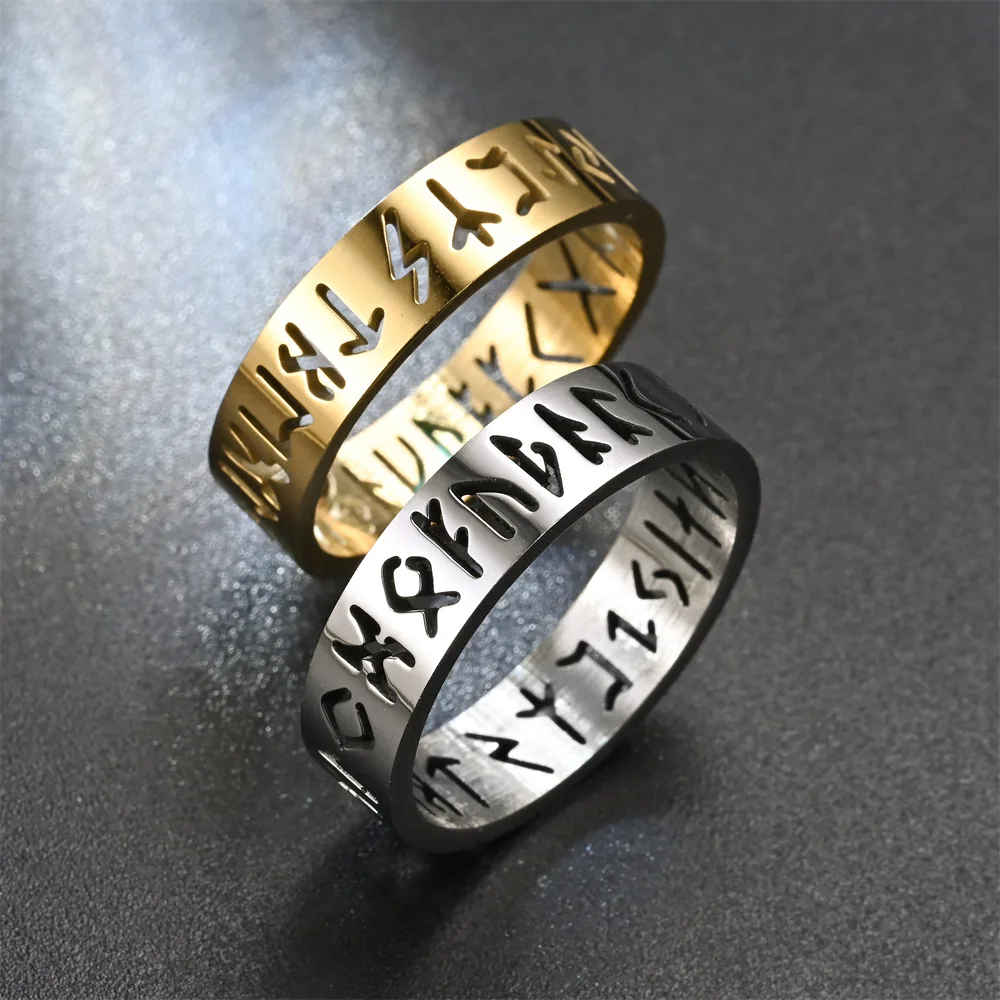 Neue Edelstahl Aushöhlen Ring für Männer Frauen Mode Charme Hohl Rune Design Finger Anti-stress Angst Ringe Großhandel