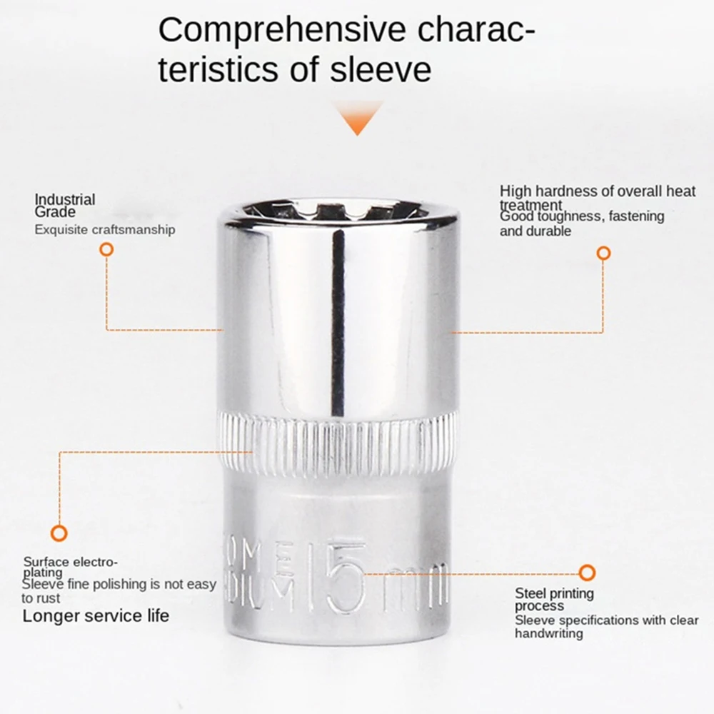 Square Drive 12 Point Socket Bit 8-32mm Ratchet Wrench 12 Tooth Socket Wrench Hand Tool Car Auto Repair Tools One Pcs
