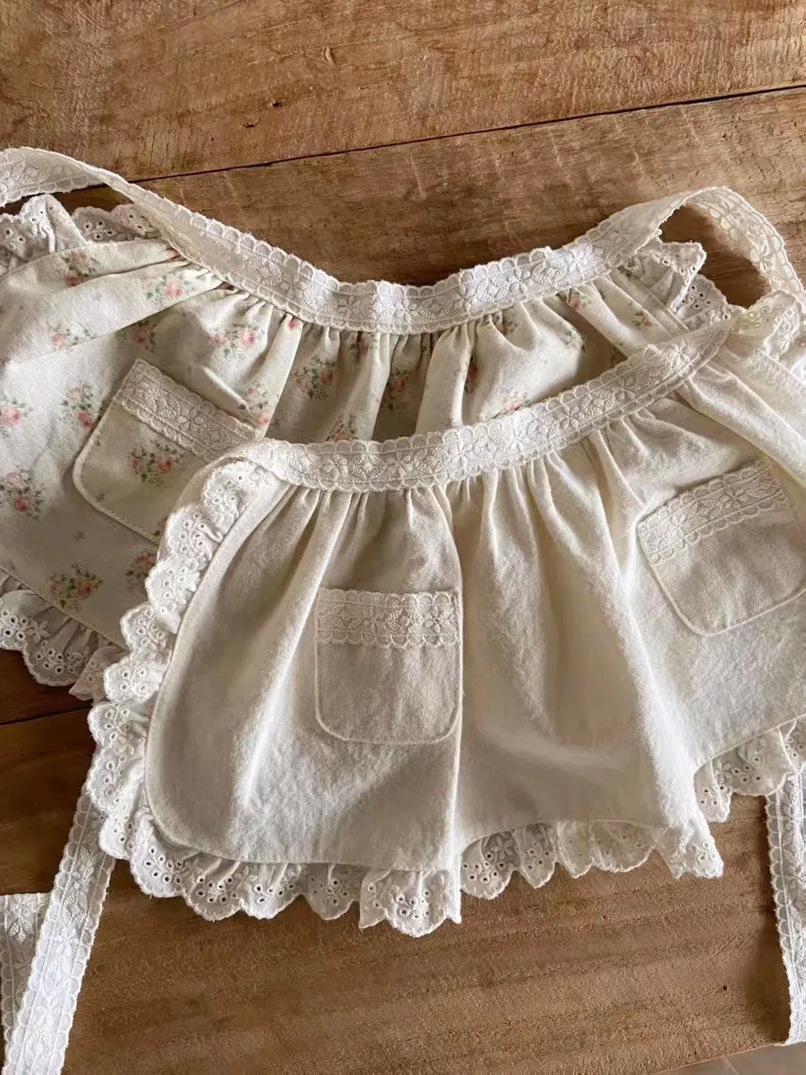 Autumn Baby Girls Floral Skirts Cute Lace Double Pockets Ruffle Apron Cotton Toddler Solid All-match Tutu Infant Lace-up Skirt