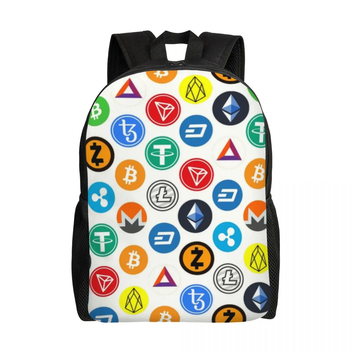 Crypto Coins Altcoin Blockchain Logo mochilas para mujeres y hombres, impermeable, escuela, universidad, Bitcoin, Ethereum, bolsa, impresión, Bookbags