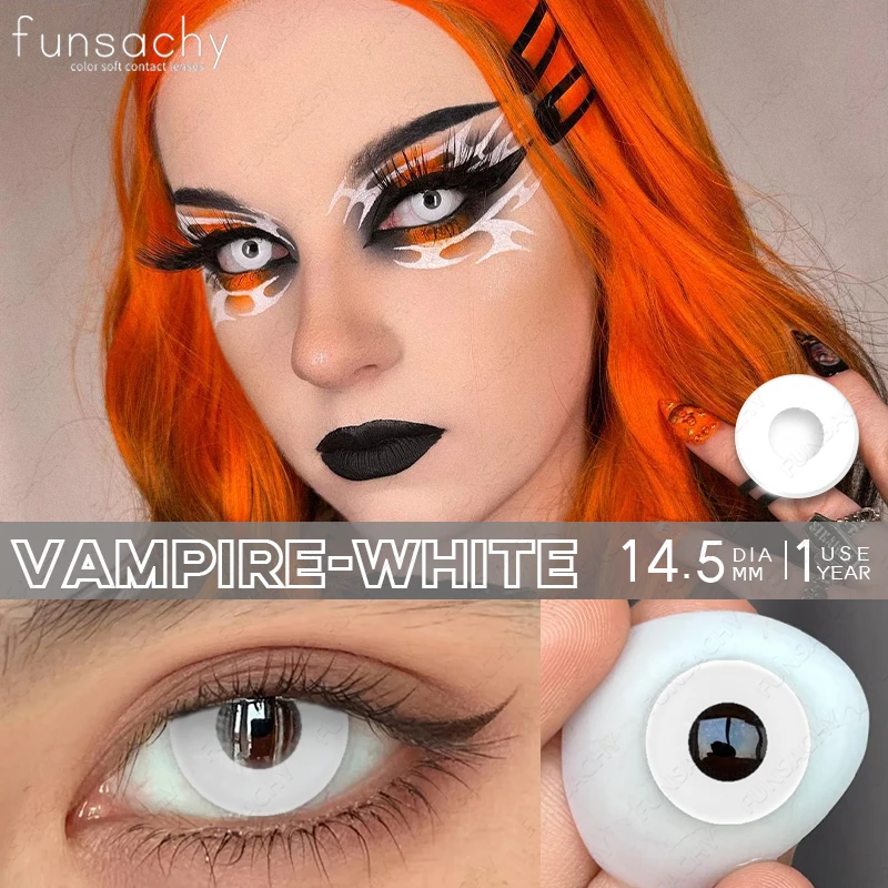 FUNSACHY Cosplay Blind Black Lenses Anime White Eye Color Lens Halloween Vampire Lenses Cosmetic Colorful Multicontacts Red Lens