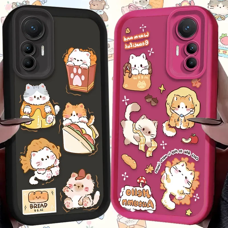 Fine Food Cute Cat Case for Xiaomi 14T 13T 12T 11T 13 12 11 Lite 5G NE POCO X6 X5 F6 F5 F3 X4 GT X3 NFC M5S C65 M6 Pro Printing