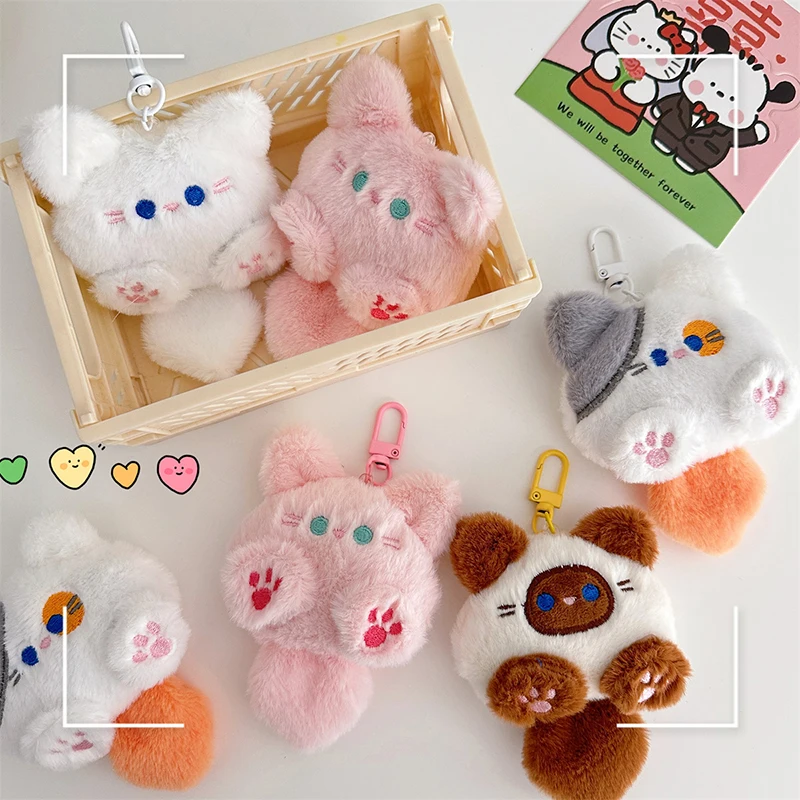 Squeak Long Tailed Cat Plush Keychain Cute Soft Stuffed Cat Keyring Bag Ornaments Kawaii Cat Plush Doll Keyring