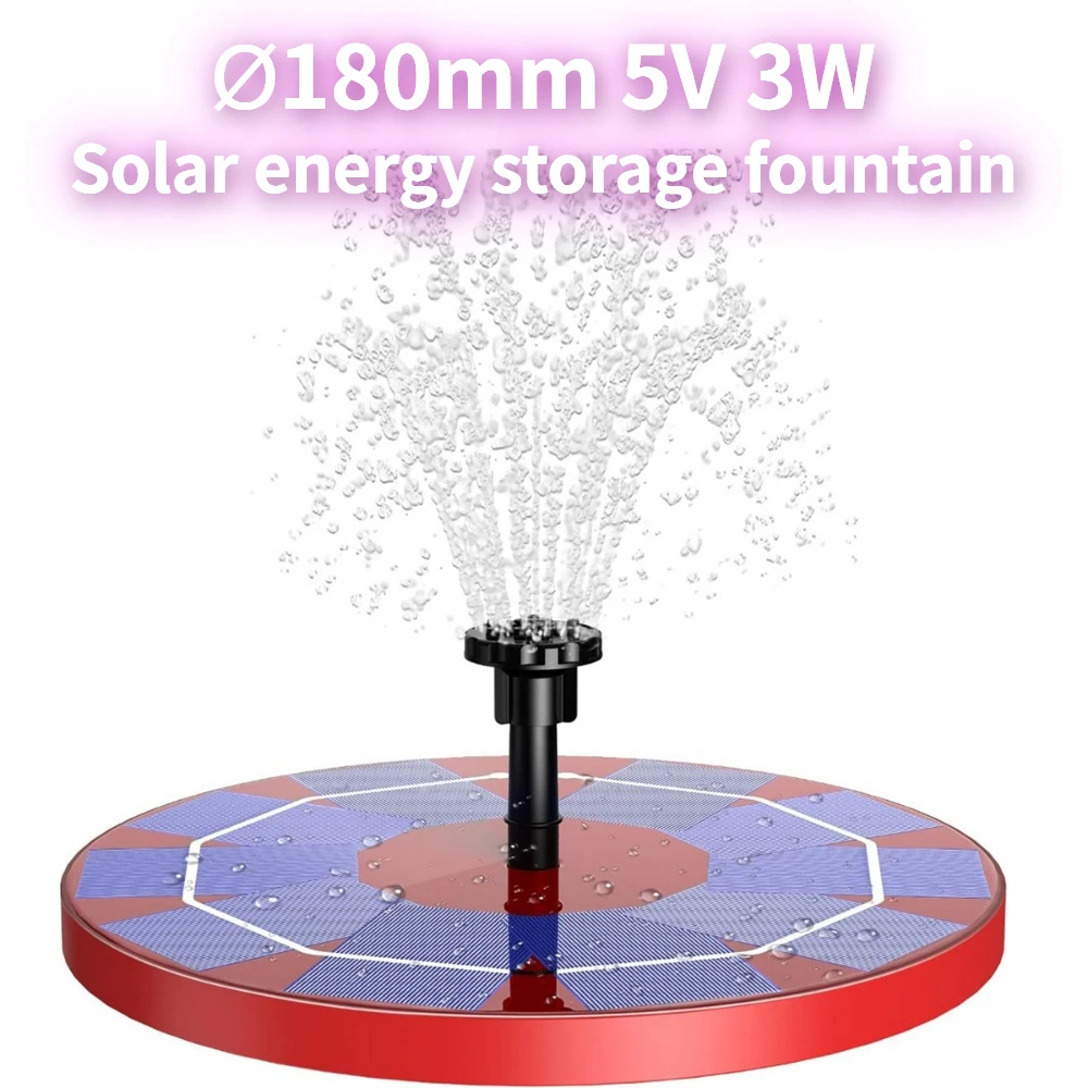 Zewnętrzna fontanna słoneczna 5V 3W wbudowana fontanna akumulatorowa 1200mAh z 6 dyszami DIY pływająca fontanna do kąpieli dla ptaków IP65