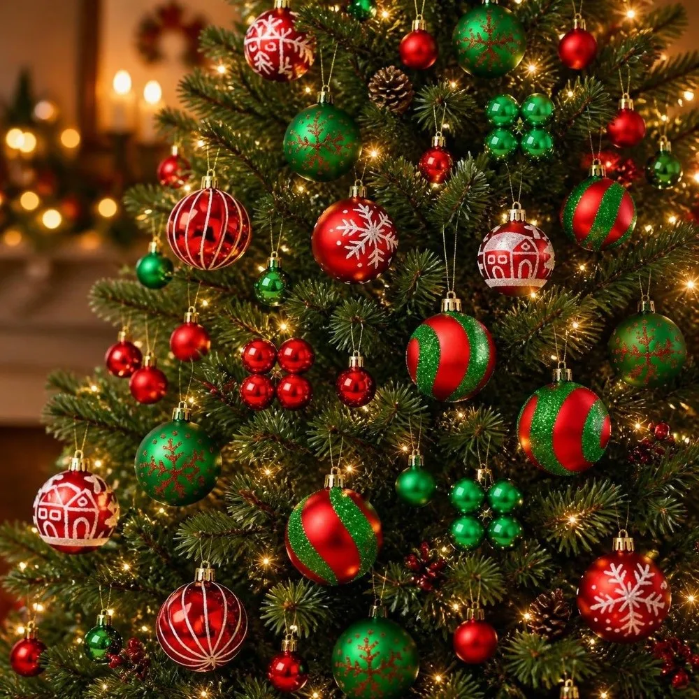 44Pcs/Set Durable 6/3CM Christmas Ball Shiny Creative Christmas Tree Balls Xmas Baubles Home