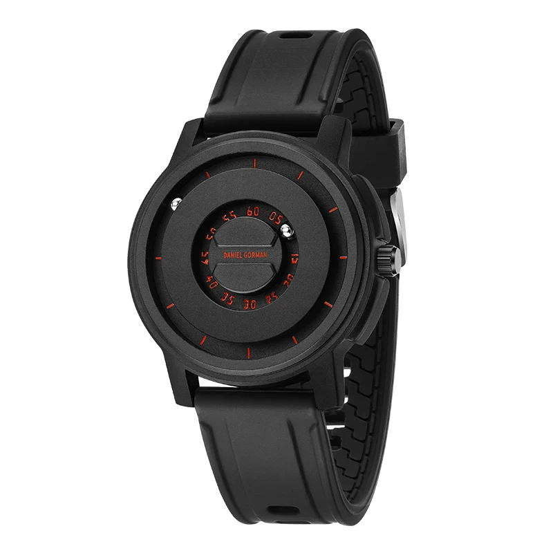 Reloj de pulsera de cuarzo para hombre, cronógrafo magnético con puntero de cuentas de Metal, con carcasa de acero inoxidable, color negro y rojo, nuevo diseño