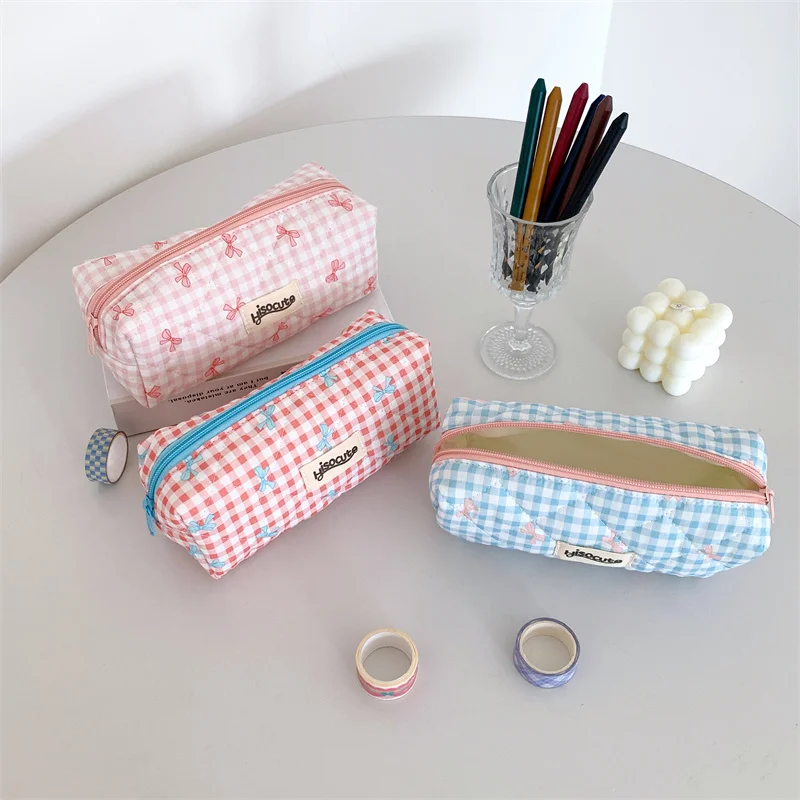 Fashion Simplicity Bow Women Travel Storage Bag Cute Design Girl Pencil Case Makeup Bag Retro Ladies Cosmetic Bag