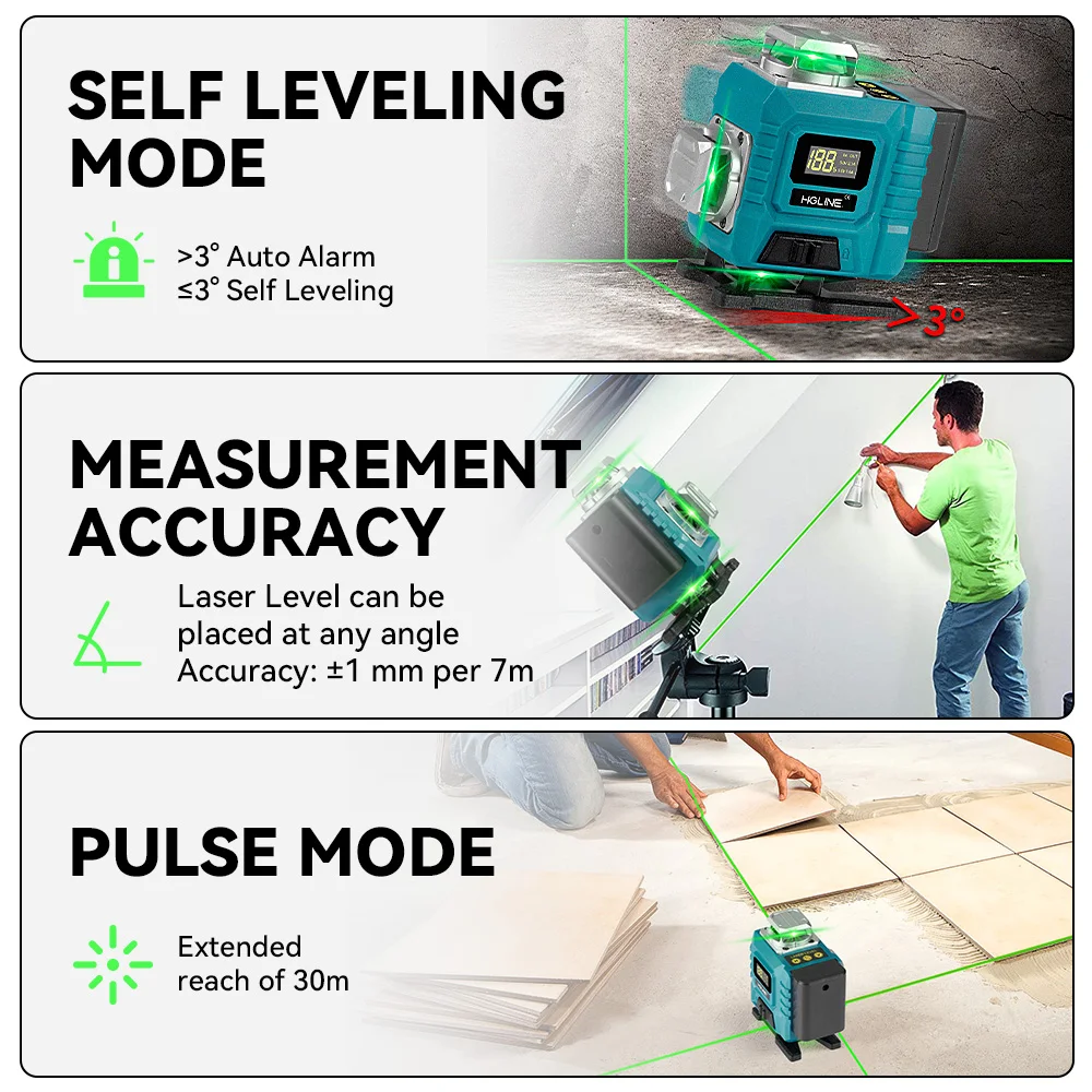 HGLINE 16 Lines Laser Level APP Remote Control 4D Horizontal Vertical Measuring Laser Instrument Inclined Level Tool With Tripod