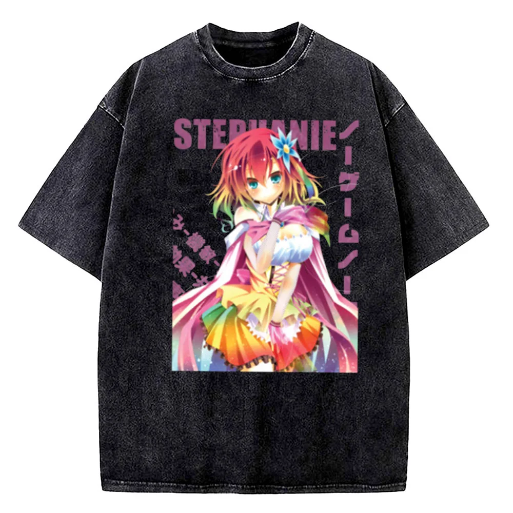 No Game No Life Vintage Washed cotton teen aesthetic hip hop University Pastel Psychedelic t shirt Gothic 2000s Graphic Vintage