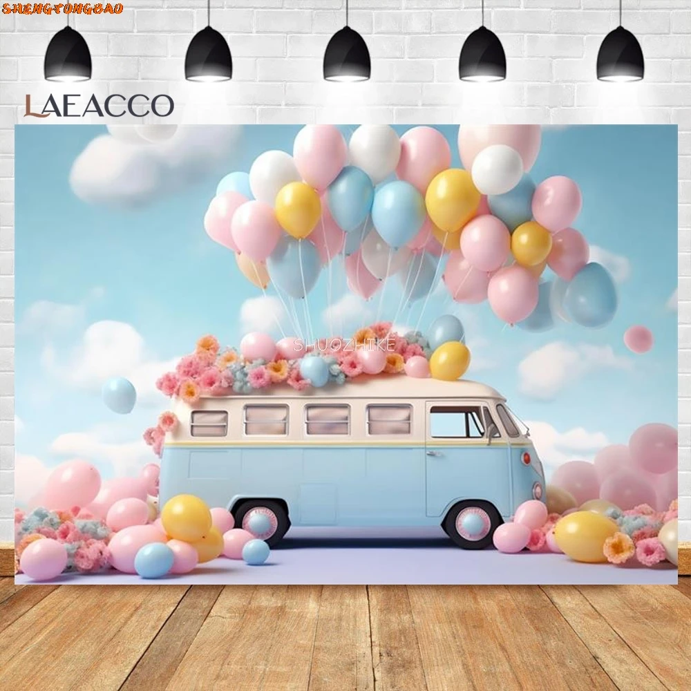 Arc de Ballons Colorés pour Décor de ix, Arrière-Plan de Voiture, Ciel Bleu, Nuage, Nouveau-Né, 1er Anniversaire, Photographie, Bannière
