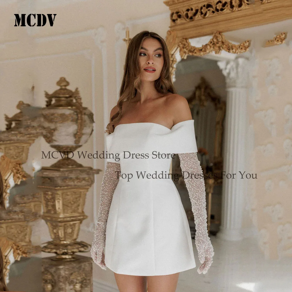 

MCDV Mini Wedding Dress Off Shoulder Elegant Bride Gowns Mermaid Satin Backless Above Knee vestidos de novia 2025 Customized