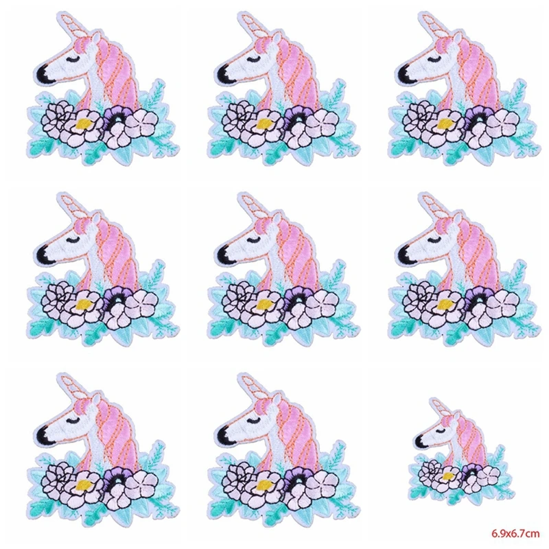 10pcs/Lot Cartoon Unicorn Patches For Clothing Cute Animal Stripes Embroidered Patches On Clothes Fashionable Badges On Jacket