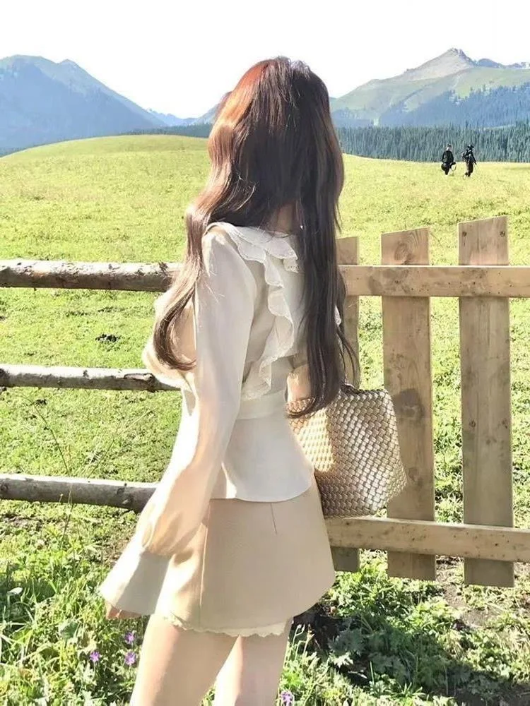 Autumn French Elegant Fashion 2 Piece Set Women Design Sense Tops + A-line Skirts New Retro Pure Desire Spice Girl Outfits 2025