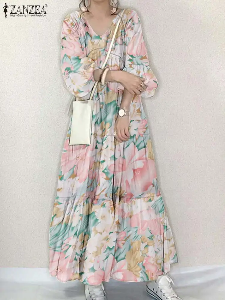 Zanzea-女性のための花柄の長袖ドレス,休暇のサンドレス,女性のドレス,カジュアルなゆったりとしたカフタン,パーティーのファッション,秋,2024