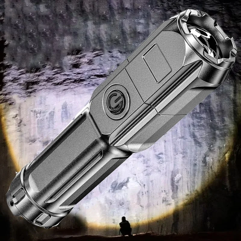 Super Bright Flashlight USB Rechargeable LED Long Range Tactical Torch Lamp Outdoor Waterproof Camping Fishing Light Flashlight