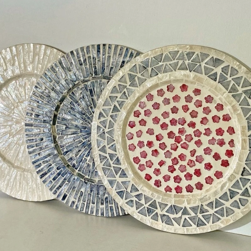 Hand-painted Scallops Spliced Together Tableware Mat Light Luxury Circular Tray with Concave Bottom   Kitchen Accessories