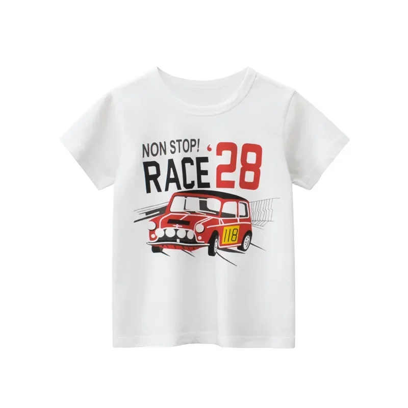 Summer New 2024 Cartoon Car T Shirt Boys Girls Short Sleeve T-Shirt Tops Children O-Neck Cotton Tee Shirts Dropshipping