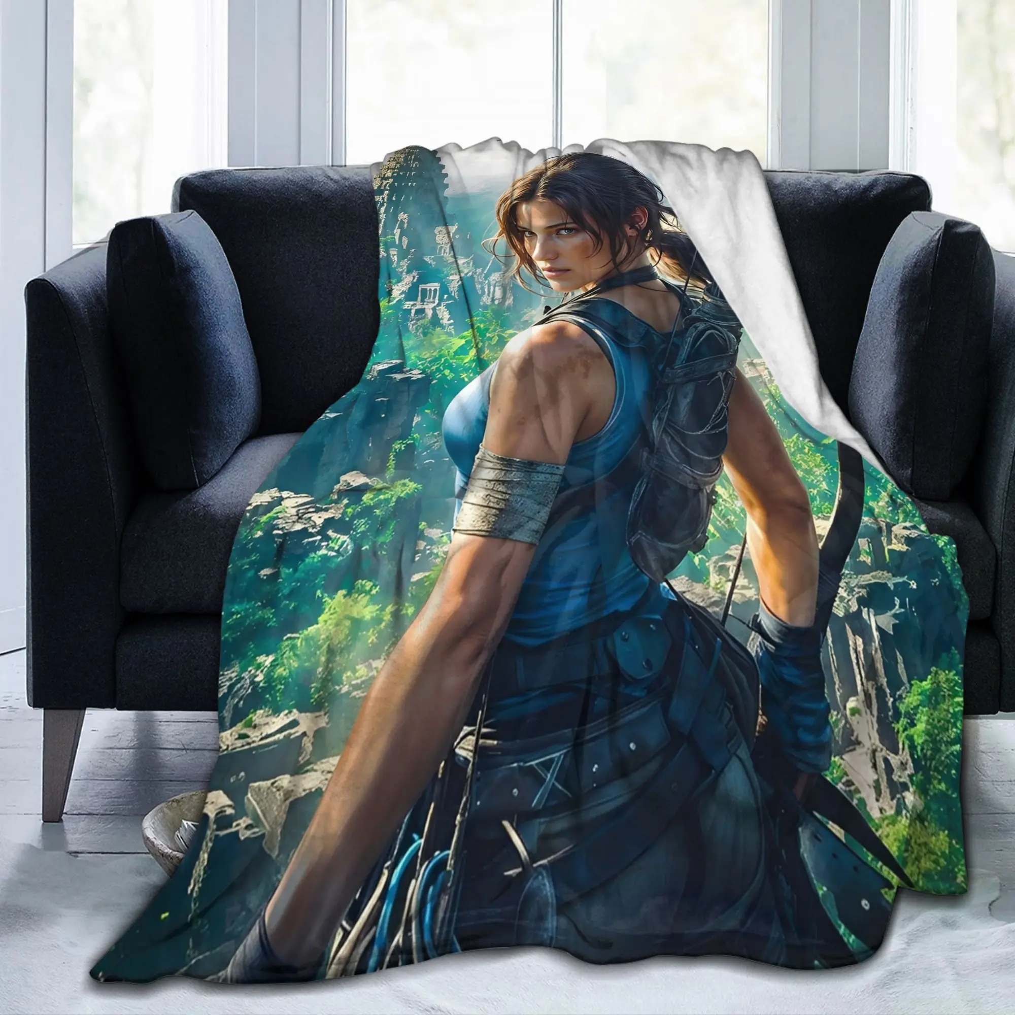Tomb-Raider Lara Croft Velvet Throw Blankets Survival Video Game for Home Knitted Blanket Car Thin Multi-function