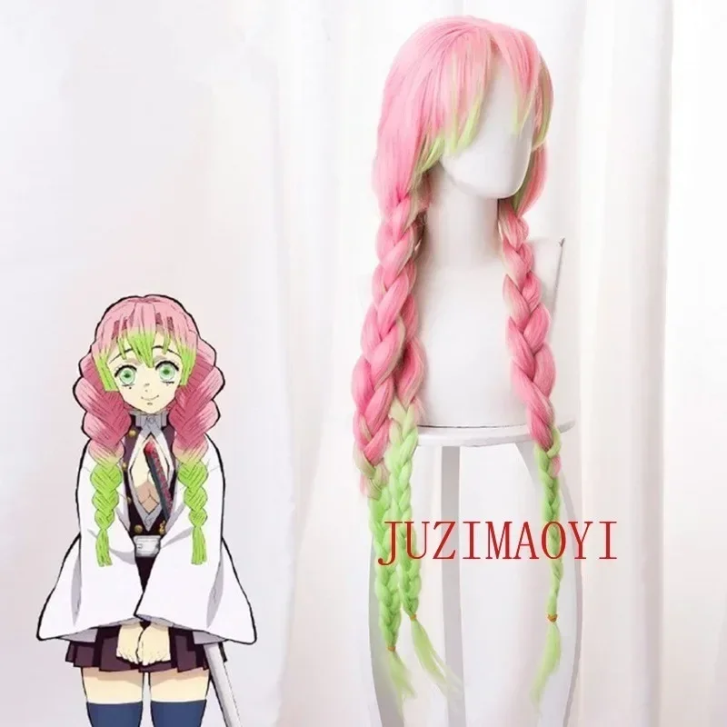 2025 nuevo Kanroji Mitsuri Cosplay Pruik Lange Vlechten Hittebestendig Synthetisch Haar Pruiken Pruik