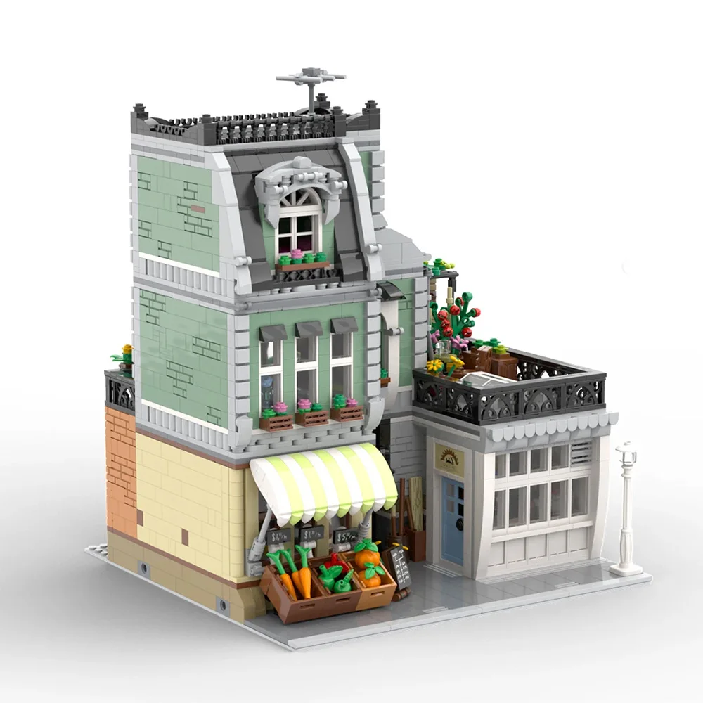 Jouet de modèle d'assemblage de construction LEGO, maison de magasin de charpentier, vue sur la rue, architecture Rong, 3610p12, MOC-59472