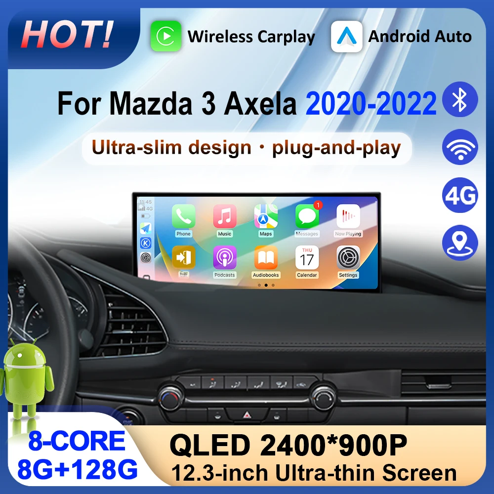 

2400*900P для Mazda 3 Axela 2020-2022 12,3 экран автомобильный радиоприемник мультимедийный видеоплеер навигация GPS Android без DVD