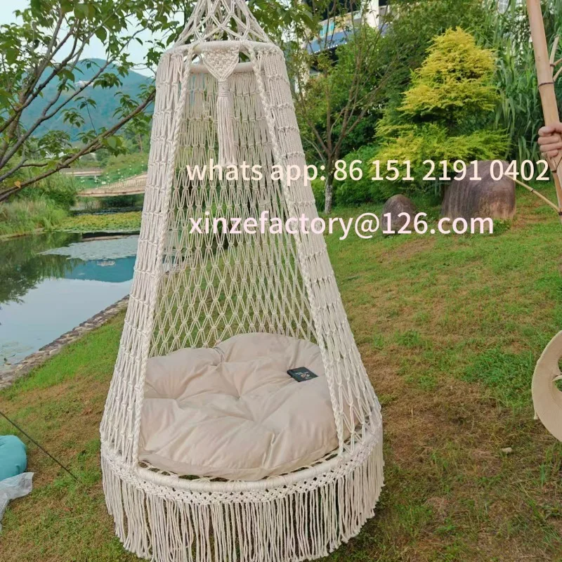 

Customizable Hand-woven tasselled hanging chair Bohemian garden swing (without cushion)