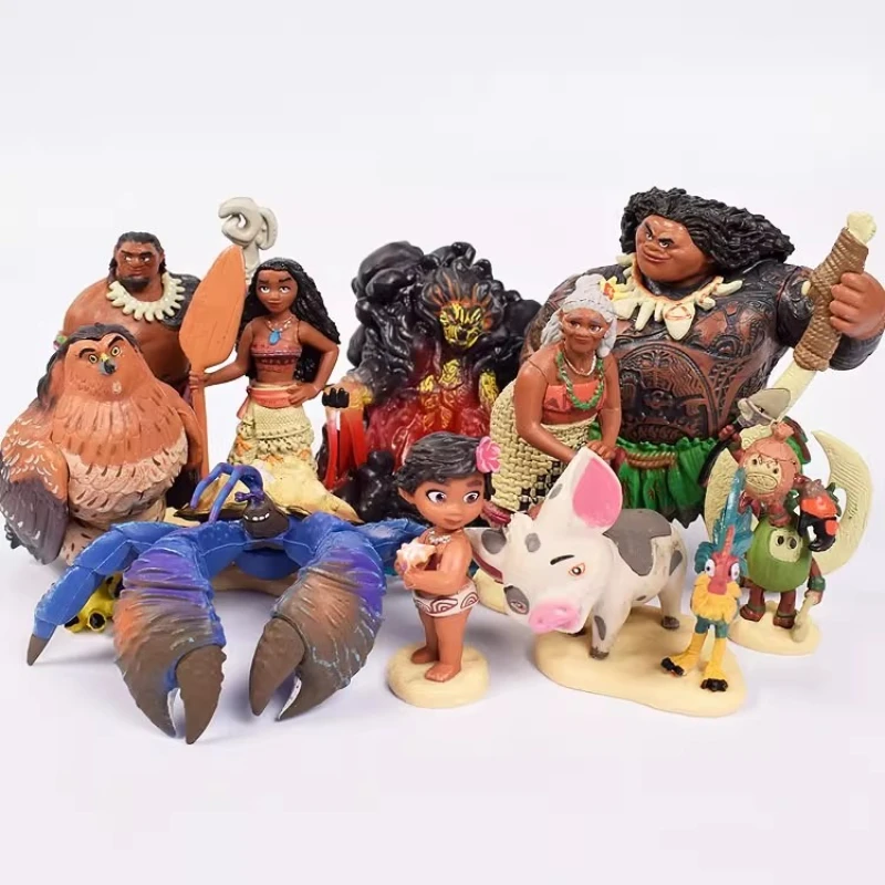 

10pcs/set 8-10cm Ocean Romance Anime Peripheral Figure Moana Tui Tamatao Magic Fish Hook Rooster Pua Pig Hawk Model Ornament Toy