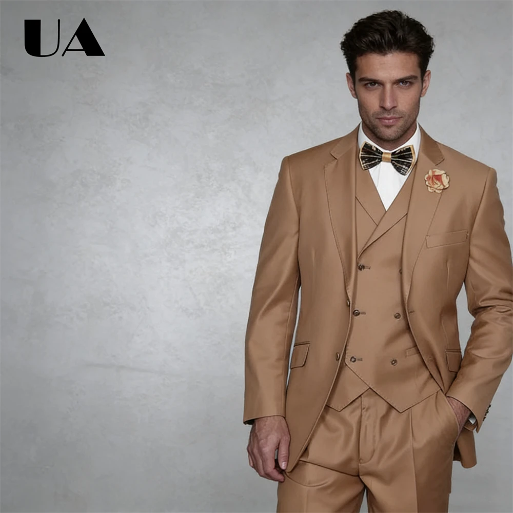 Tailored Men's 3-Piece Suit Set (Jacket Vest Pants) Formal Business Evening Suit Attire Plus Size Tuxedo Double Breasted Suit