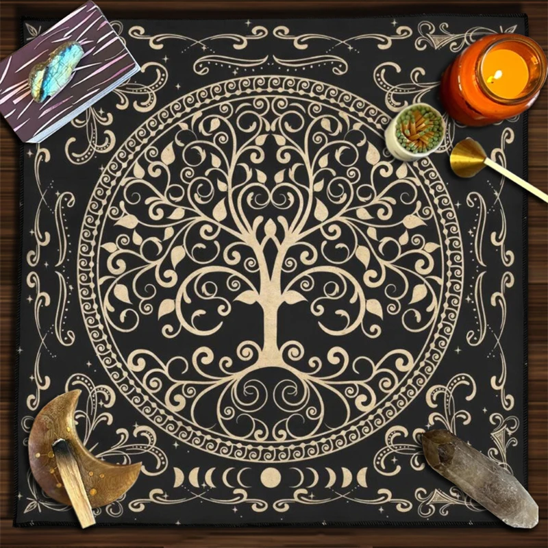 Tapis d'autel VIKAMA Serpent Arbre de Vie Lune Tarot, Tapis de divination, Nappe de sorcellerie Wiccan, Décoration d'intérieur