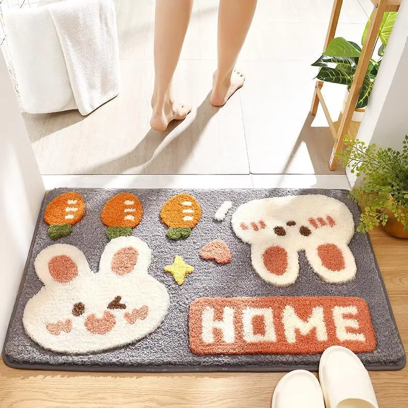 Cute Rabbit Rug Kids Rug Bathroom Absorbent Mat Household Toilet Door Mats Anti-Slip Floor Mat In The Room Home Decor