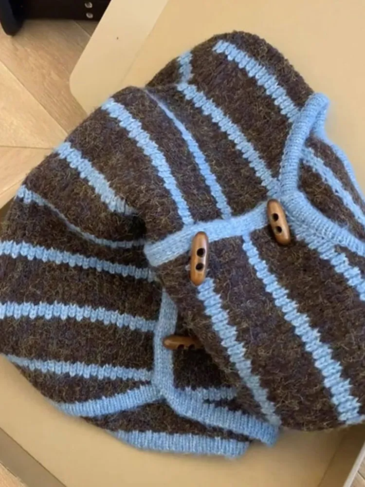 Suéter largo de punto Retro Sle para mujer, cárdigan Camere a rayas, cómodo y duradero, sensación de diseño abotonable