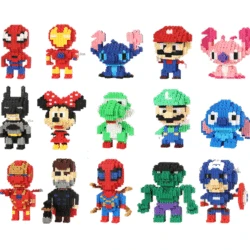 Disney-Blocos de Construção Infantil Quebra-cabeça, Ponto, Mickey, Minnie, Marvel, Derena, Belle, Toy montado, Presente para Menino e Menina