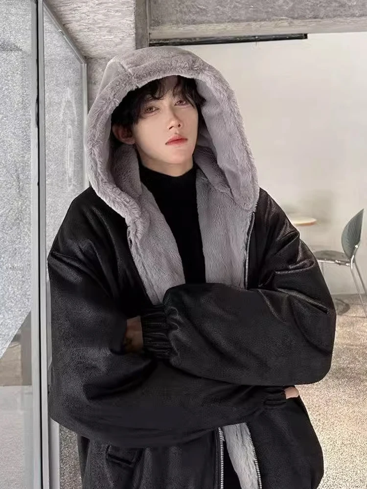 เสื้อโค้ทผ้าฝ้ายบุขนและหนังสำหรับผู้ชาย รุ่น Desert Eagle Hooded Jaet Thiened เหมาะสำหรับฤดูหนาว ดีไซน์ยาว แฟชั่นสำหรับวัยรุ่น