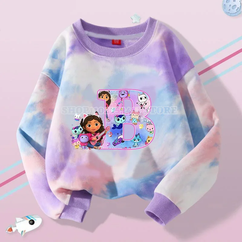 Gabby Dollhouse Sweatshirt Anime Cartoon Lente Herfst Kleding Kinderen Leuke Tie-dye Veelzijdige Lange Mouw Mode Ronde Hals Tops