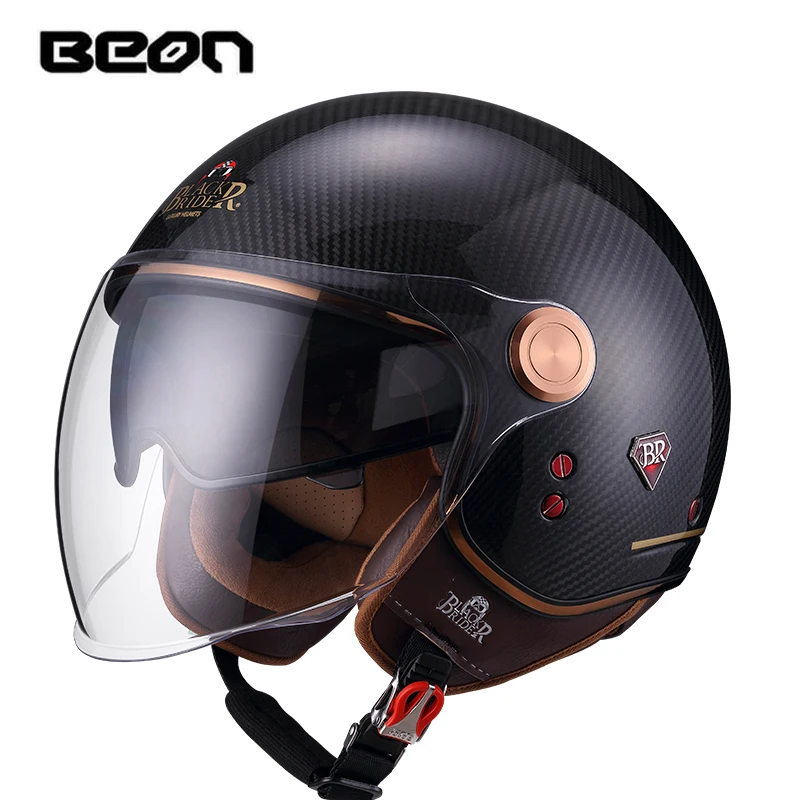 BEON BR-20 Motorcycle Riding Helmet Carbon Fiber Half Helmet 3/4 Helmet Dual Lens Men's and Women's Four Seasons Universal