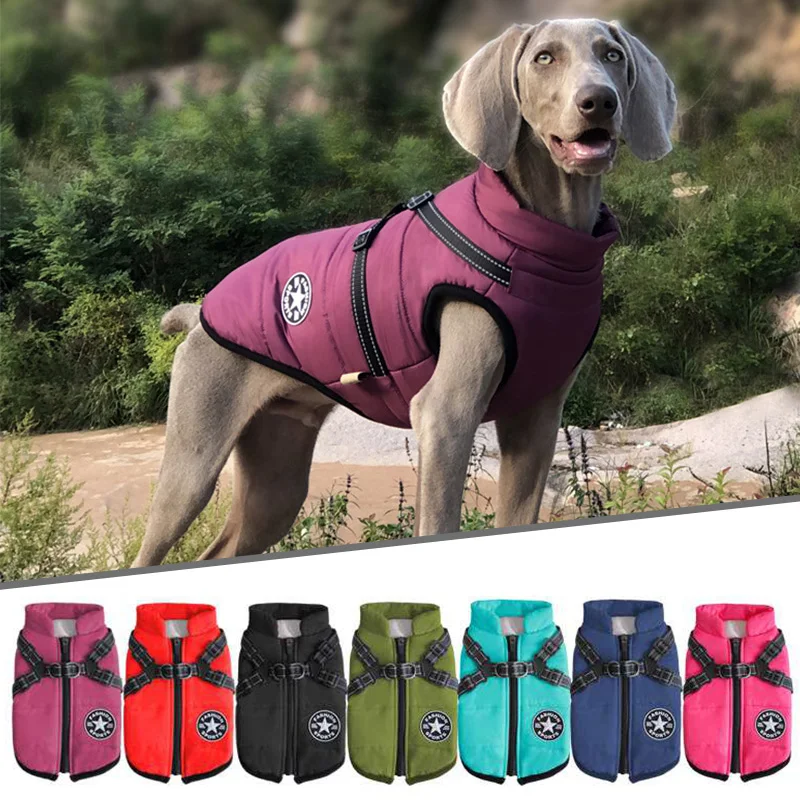 

Зимняя непромокаемая одежда для собак с шлейкой, теплая хлопковая куртка для собак для маленьких и больших собак, одежда для щенков, пальто для французского бульдога