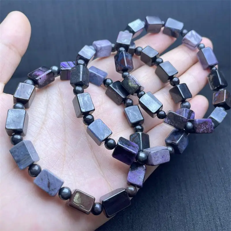 9.5MM Natural Sugilite Cube Bracelet Women Men Handmade Stretch Rope Bracelet Luxury Jewelry Energy Healing Gift 1PCS