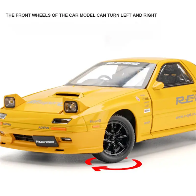 1:24 Mazda RX7 Alloy Sports Car Model Diecast Metal Toy Racing Car Vehicle Model Simulation Sound and Light Collection Kids Gift