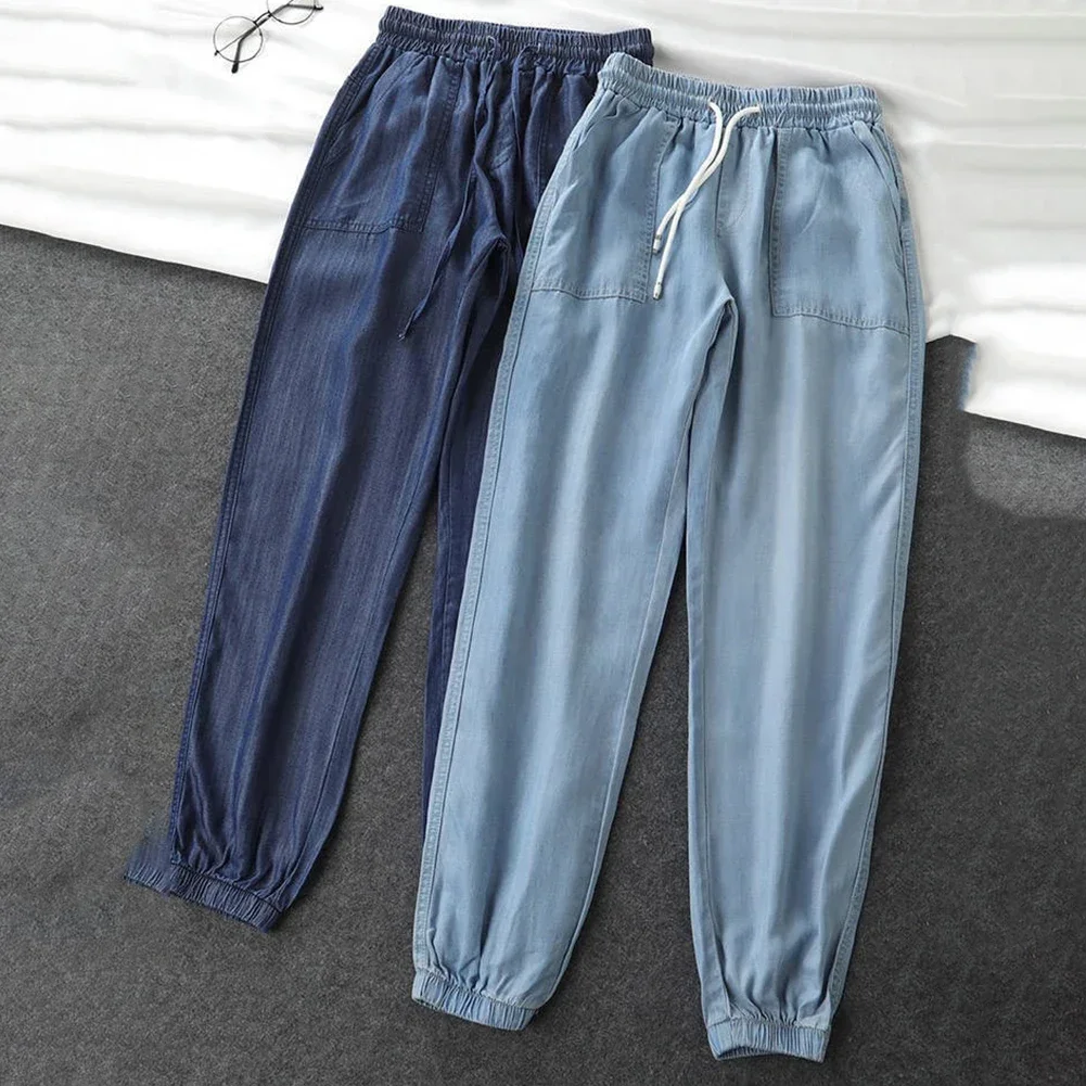 

Casual Summer Pants Elastic Waist Pants Casual Summer Styles Solid Color Design Thin Lightweight Fabric Vacation Ready Trousers