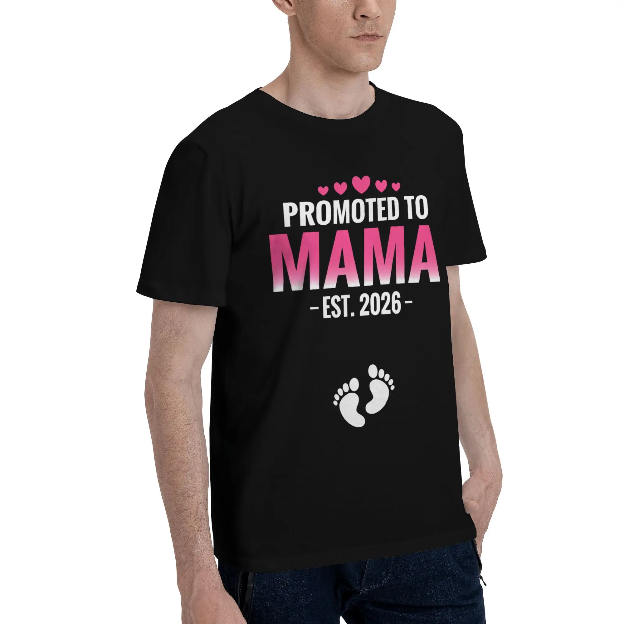Promoted to Mama Est Novelty 100% Cotton T-Shirt Mothers Day Tees Tops For Men