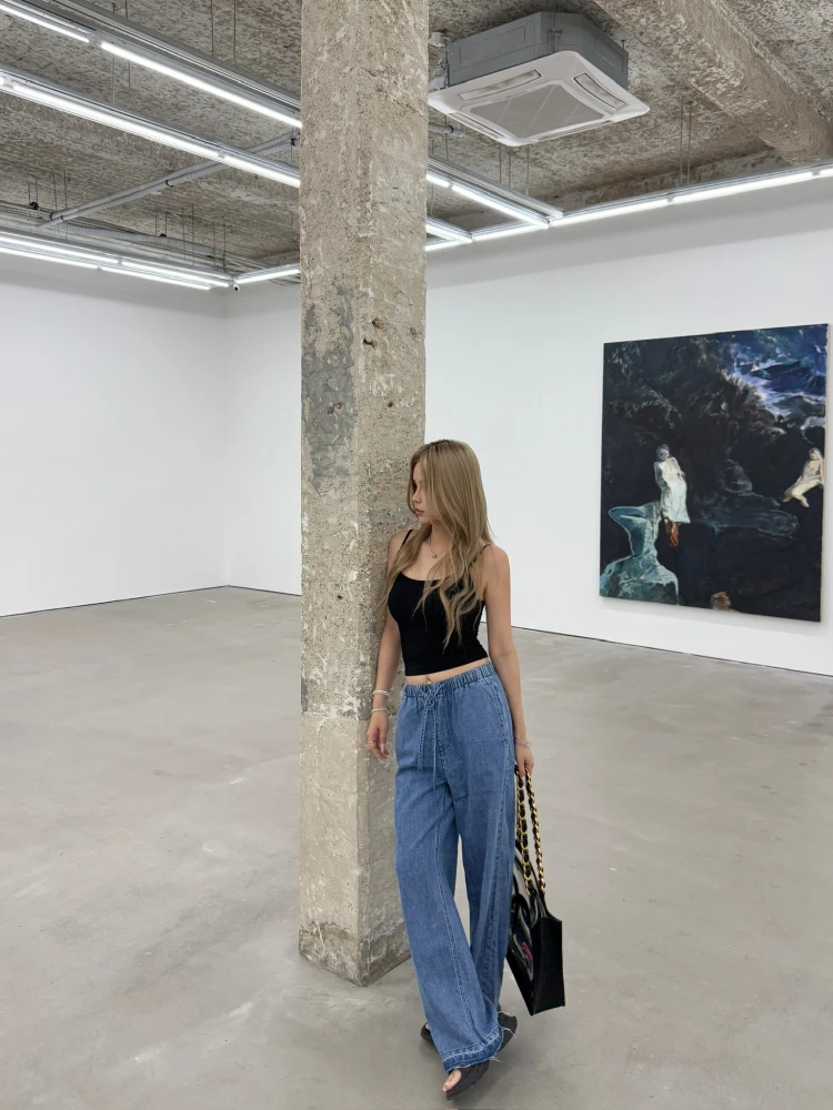 

Женские джинсы MungsEra Ivy: повседневные, с высокой талией, широкими штанинами, мягкой эластичной резинкой, удобные, свободного кроя, летние, синие, из денима