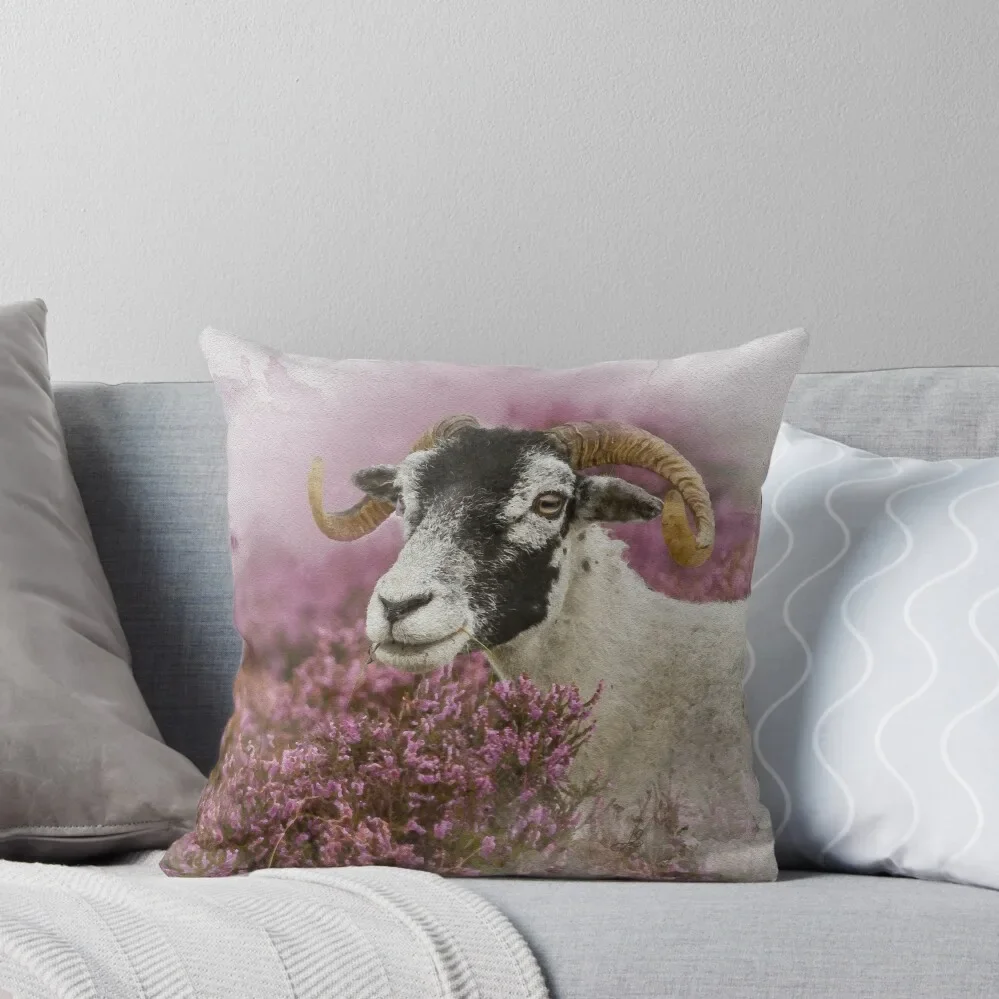 Swaledale Sheep and Autumn Heather Watercolour Photograph Throw Pillow Decorative Cushion Cover luxury sofa pillows pillow